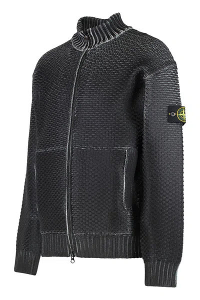 Stone Island Mens Pearl Grey Sublimatic-print Textured Woven-knitted Cardigan In Gray