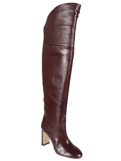 Stuart Weitzman Knee-high Brown Leather Boots With Polished Finish In Burgundy