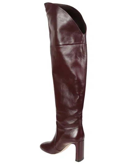 Stuart Weitzman Knee-high Brown Leather Boots With Polished Finish In Burgundy