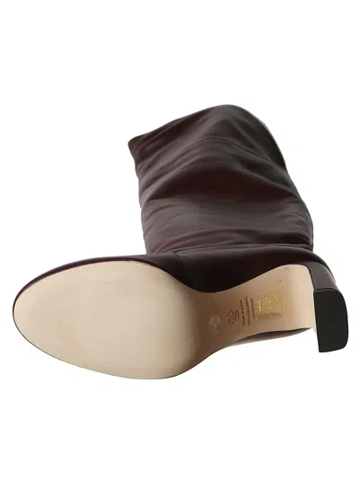 Stuart Weitzman Knee-high Brown Leather Boots With Polished Finish In Burgundy