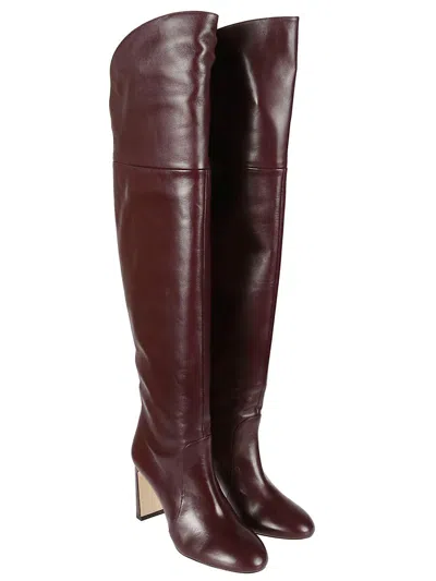 Stuart Weitzman Knee-high Brown Leather Boots With Polished Finish In Burgundy