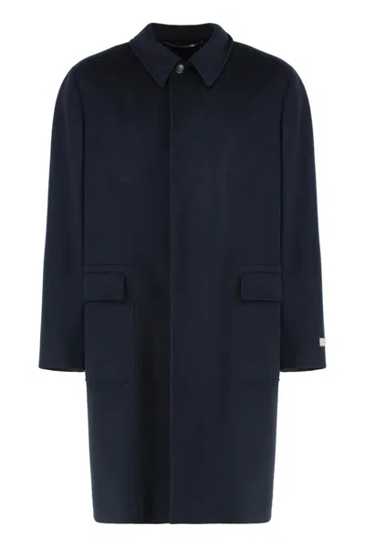 Canali Single-breasted Wool Coat In Blue