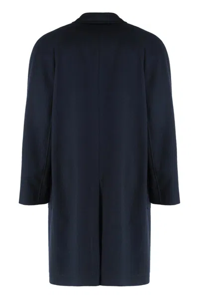 Canali Single-breasted Wool Coat In Blue
