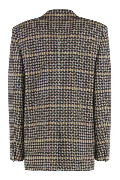 Saint Laurent Double-breasted Houndstooth Blazer Blazers Multicolor In Multi