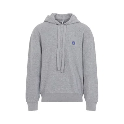 Loewe Drawstring Hoodie With Ribbed Cuffs And Hem In Gray
