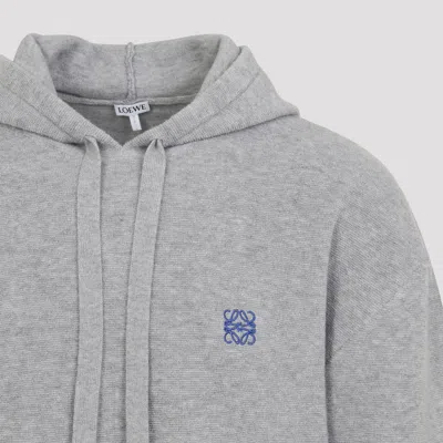 Loewe Drawstring Hoodie With Ribbed Cuffs And Hem In Gray