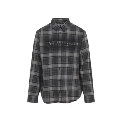Off-white Dark Grey Cotton Spray Book Check Flan Reg Shirt In Black