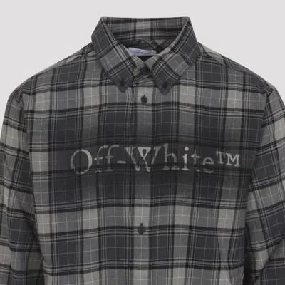 Off-white Dark Grey Cotton Spray Book Check Flan Reg Shirt In Black