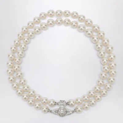 Vivienne Westwood Graziella Platinum Choker With Synthetic Pearls In Metallic