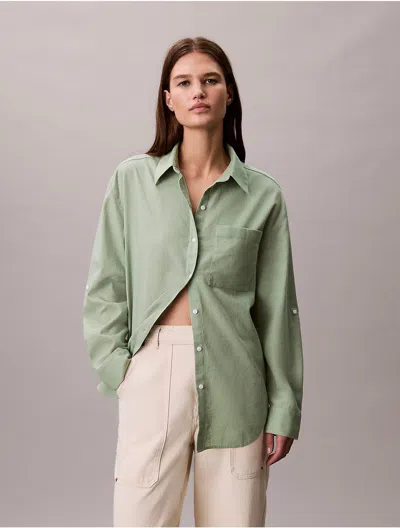 Calvin Klein Jeans Est.1978 Calvin Klein Women's Linen Cotton Roll Tab Button-down Shirt In Green