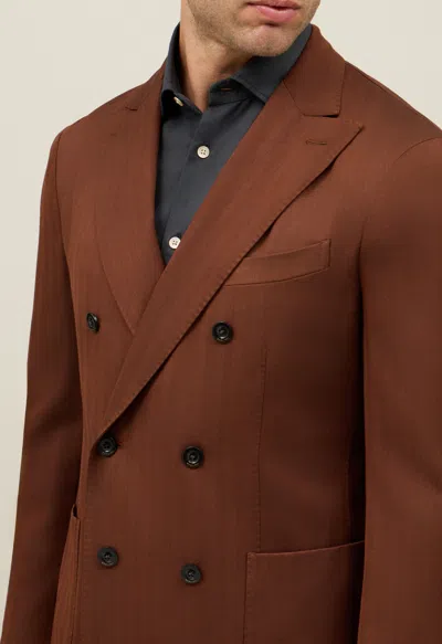 Boglioli Stretch Wool Herringbone Double-breasted K-jacket In Brown
