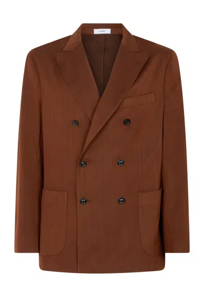 Boglioli Stretch Wool Herringbone Double-breasted K-jacket In Brown