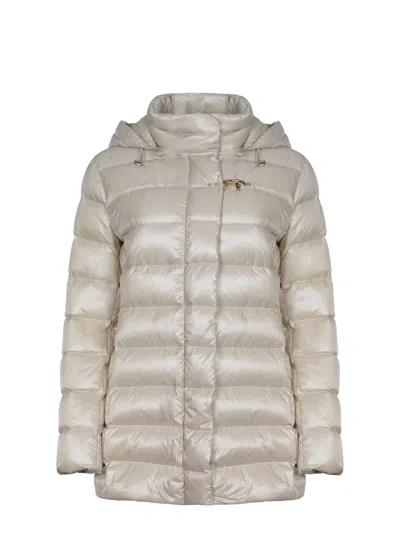 Fay Quilted Hooded Coat Long Sleeves In White