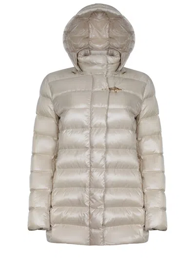 Fay Quilted Hooded Coat Long Sleeves In White
