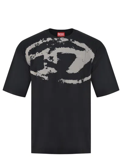 Diesel T-boxt-n14 T-shirt With Flocked Logo In Black