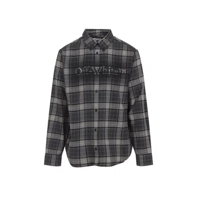Off-white Dark Grey Cotton Spray Book Check Flan Reg Shirt In Animal Print