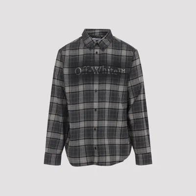 Off-white Dark Grey Cotton Spray Book Check Flan Reg Shirt In Animal Print