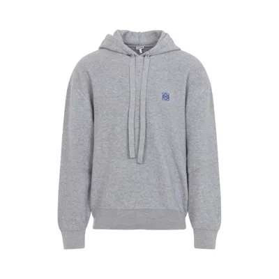 Loewe Drawstring Hoodie With Ribbed Cuffs And Hem In Gray