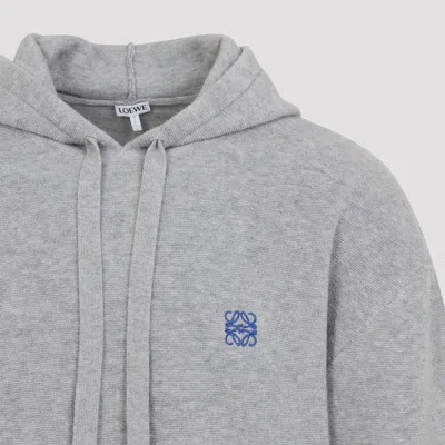 Loewe Drawstring Hoodie With Ribbed Cuffs And Hem In Gray