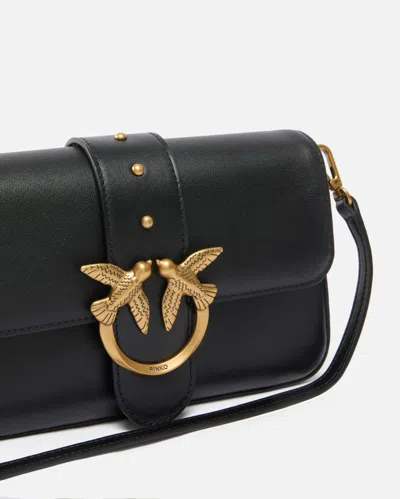 Pinko Mini Love Bag Slouchy Shoulder Bag In Leather With Two Straps In Black