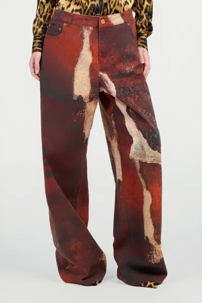 Roberto Cavalli Red Faded-dye Effect Denim Jeans In Multi