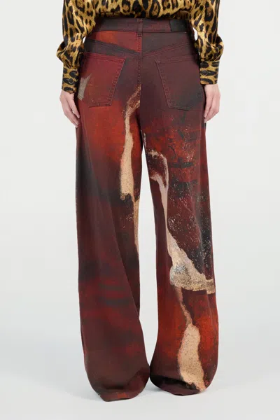 Roberto Cavalli Red Faded-dye Effect Denim Jeans In Multi