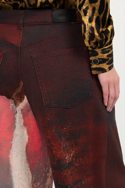 Roberto Cavalli Red Faded-dye Effect Denim Jeans In Multi
