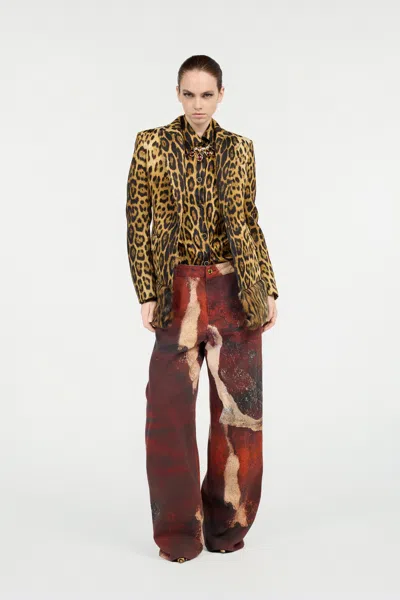 Roberto Cavalli Red Faded-dye Effect Denim Jeans In Multi