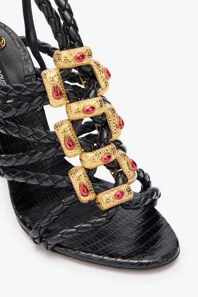 Roberto Cavalli Black Braided Jewelled Cage Sandal In Black