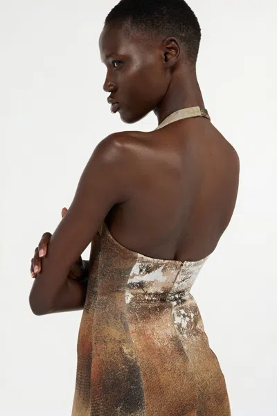 Roberto Cavalli Beige Mermaid Dress With Marble Print In Brown