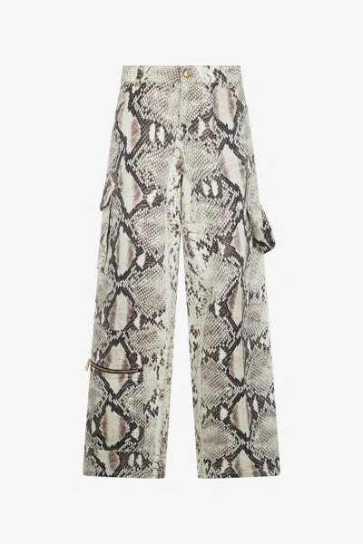 Roberto Cavalli Rock Cargo Jeans With Python Print In Animal Print