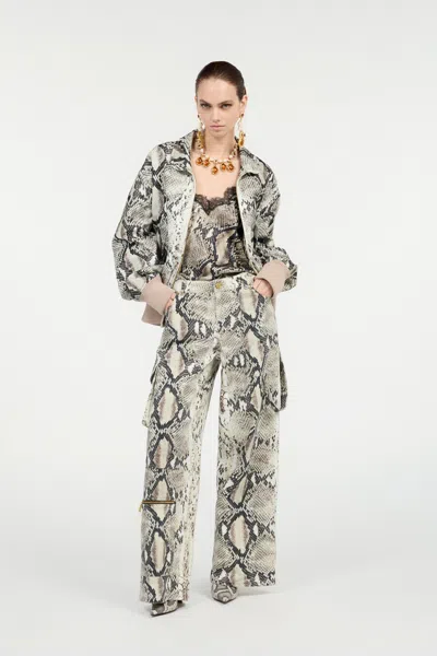 Roberto Cavalli Rock Cargo Jeans With Python Print In Animal Print