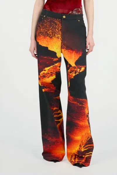Roberto Cavalli Stretch Denim Jeans With Lava Print In Animal Print