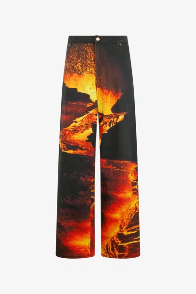 Roberto Cavalli Stretch Denim Jeans With Lava Print In Animal Print