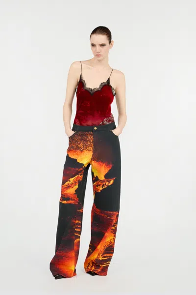 Roberto Cavalli Stretch Denim Jeans With Lava Print In Animal Print