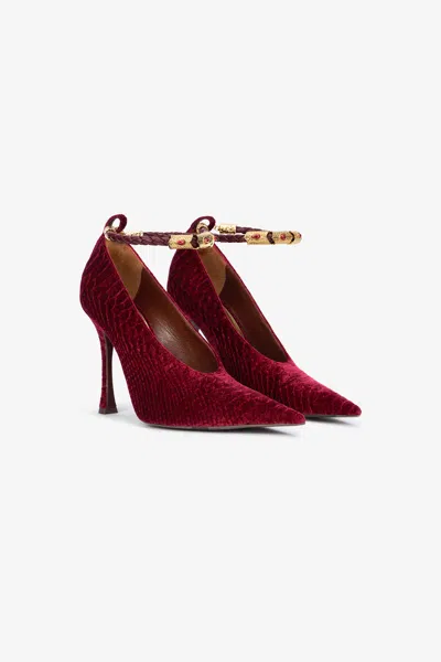 Roberto Cavalli Burgundy Pumps With Strap In Red