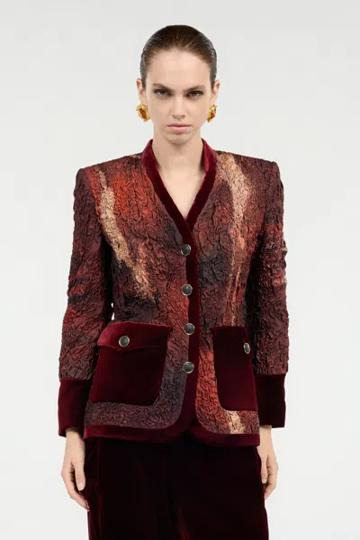 Roberto Cavalli Red Silk Jacket With Marble Print In Red