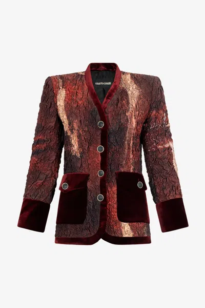 Roberto Cavalli Red Silk Jacket With Marble Print In Red