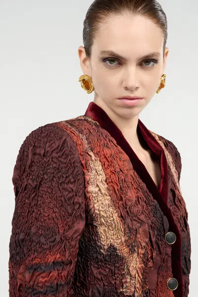 Roberto Cavalli Red Silk Jacket With Marble Print In Red