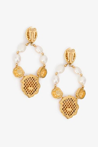 Roberto Cavalli Pearl Embellished Chandelier Earrings In Gold