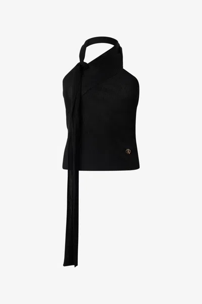 Roberto Cavalli Black Open-shoulder Knitted Top In Black