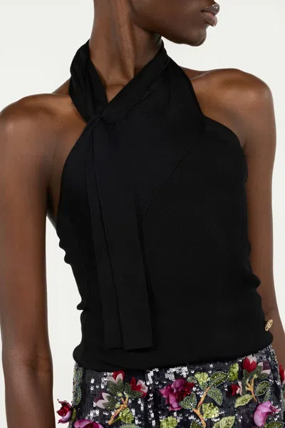Roberto Cavalli Black Open-shoulder Knitted Top In Black