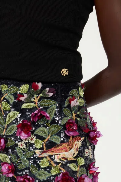 Roberto Cavalli Black Open-shoulder Knitted Top In Black