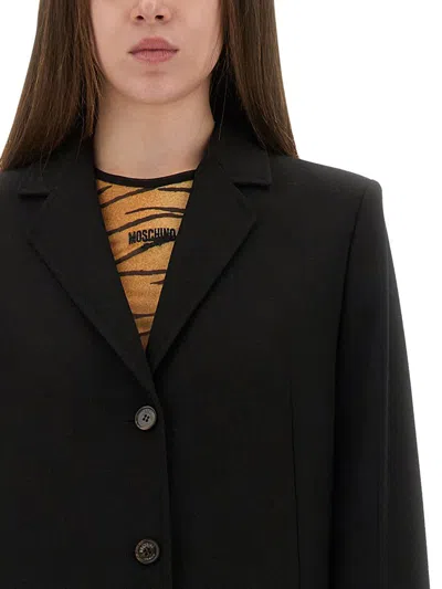 Moschino Long Tailored Coat In Black