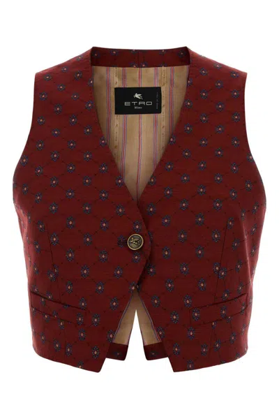 Etro Embroidered Wool Blend Vest In Burgundy