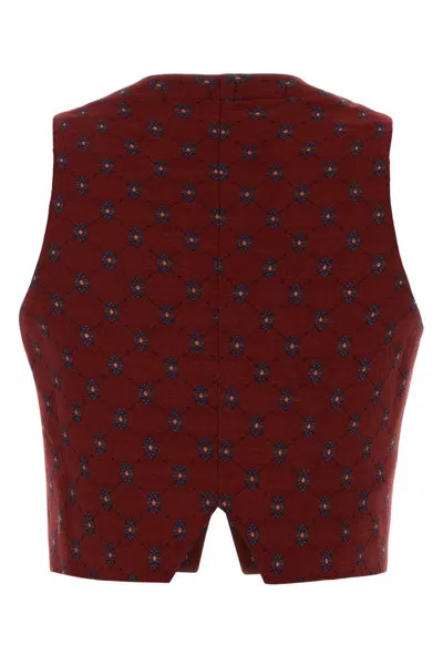 Etro Embroidered Wool Blend Vest In Burgundy