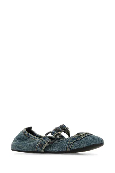 Balenciaga Denim Ballerina Shoes Buckle Detail In Green