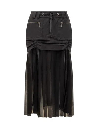 Dolce & Gabbana Black Skirt With Pleated Design And Drawstring Waist In Silk Blend Stretch Woman In Black