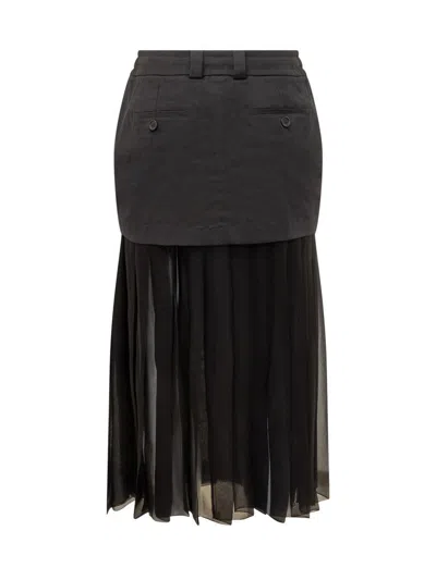 Dolce & Gabbana Black Skirt With Pleated Design And Drawstring Waist In Silk Blend Stretch Woman In Black