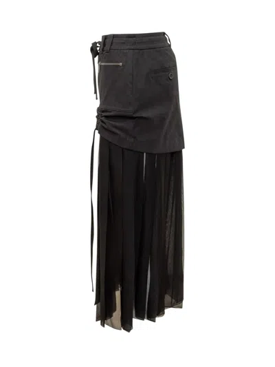 Dolce & Gabbana Black Skirt With Pleated Design And Drawstring Waist In Silk Blend Stretch Woman In Black